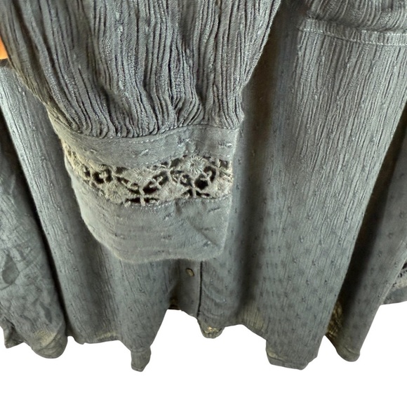 FREE PEOPLE The Best Blouse Navy Crochet Long Sleeve Top Medium New - Picture 8 of 12